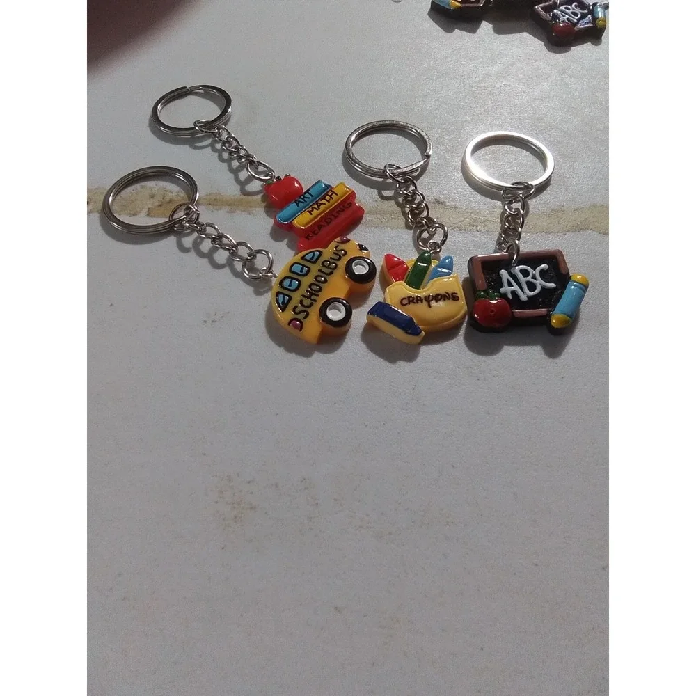 4pc Back to School‎ Keychain Set School Bus Books Crayons ABC Chalkboard Teacher